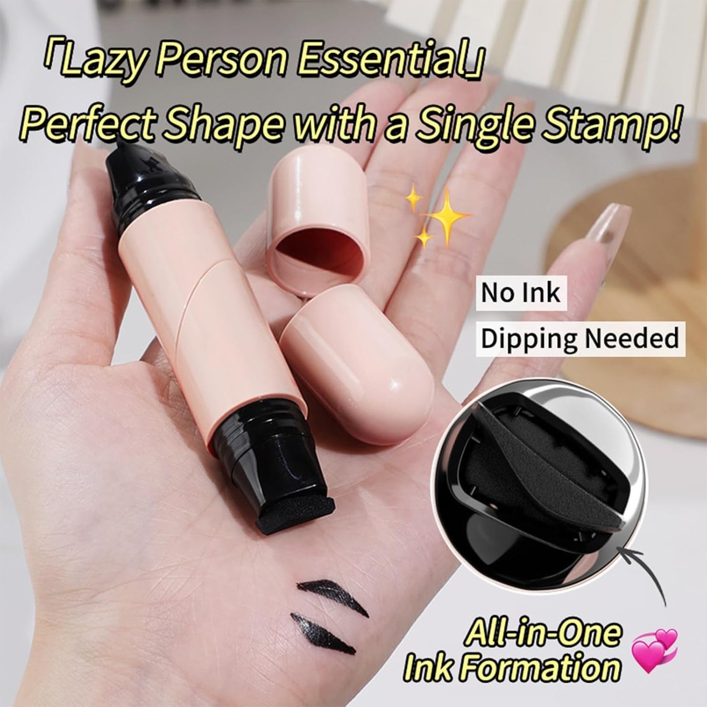 NixusHep Drca00 360° Rotating Foldable Eyeliner Stamp Pen - Waterproof Wing Stamp & Precision Liner Duo, Quick-Dry Smudge-Proof Gel, Travel Cat-Eye Maker with Replaceable Heads (Brown