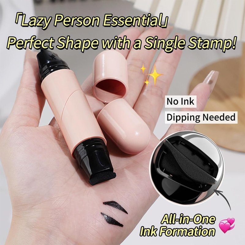 NixusHep Drca00 360° Rotating Foldable Eyeliner Stamp Pen - Waterproof Wing Stamp & Precision Liner Duo, Quick-Dry Smudge-Proof Gel, Travel Cat-Eye Maker with Replaceable Heads (Brown