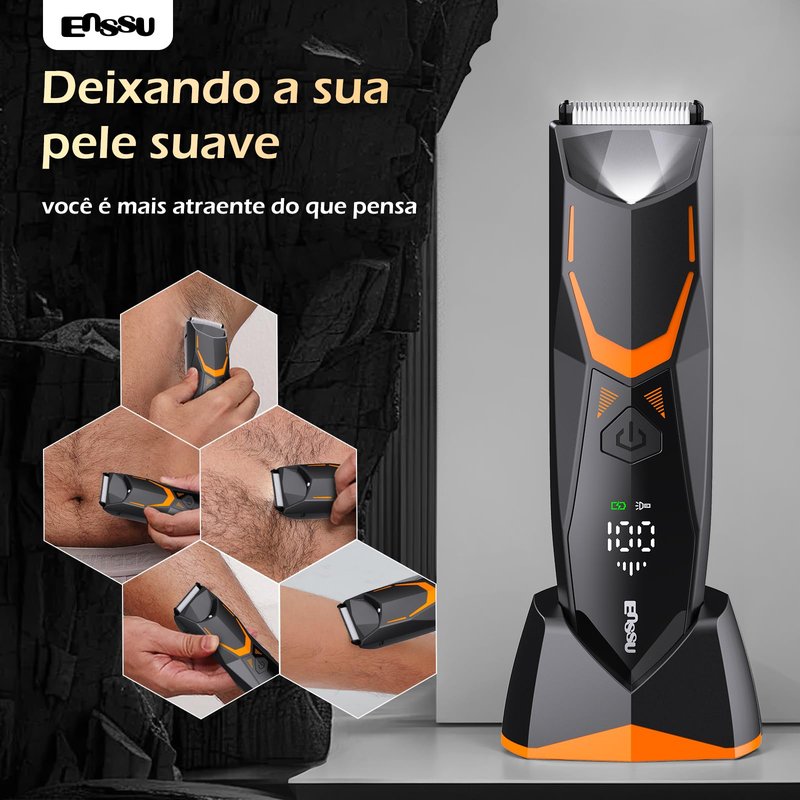 ENSSU Manscape Body Hair Trimmer for Men with LED Light for Balls/Pubic/Groin/Legs/Chest, IPX7 Waterproof Body Groomer with Ceramic Blade, Fast Charging Shaver for Wet or Dry Use