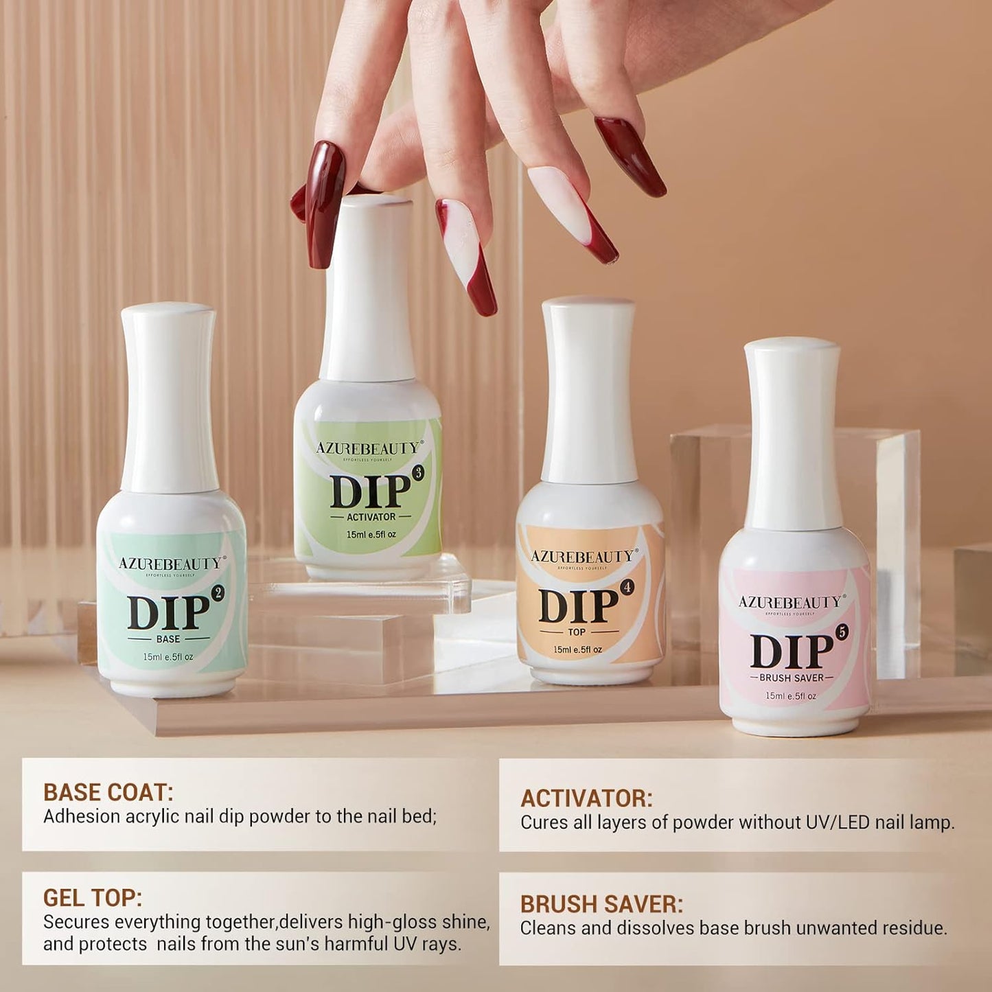 Clear Dip Powder for Nails - Essential Transparent Dipping Build Powder + Dip Powder Liquid Set 15ml/0.5oz