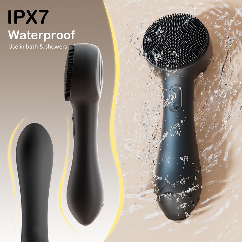 Facial Cleansing Brush Silicone Face Scrubber Waterproof Rechargeable Exfoliator Massage Device for Men & Women, Deep Pore Cleansing, Exfoliating, Removing Blackhead Electric Face Scrub Brush (Black)