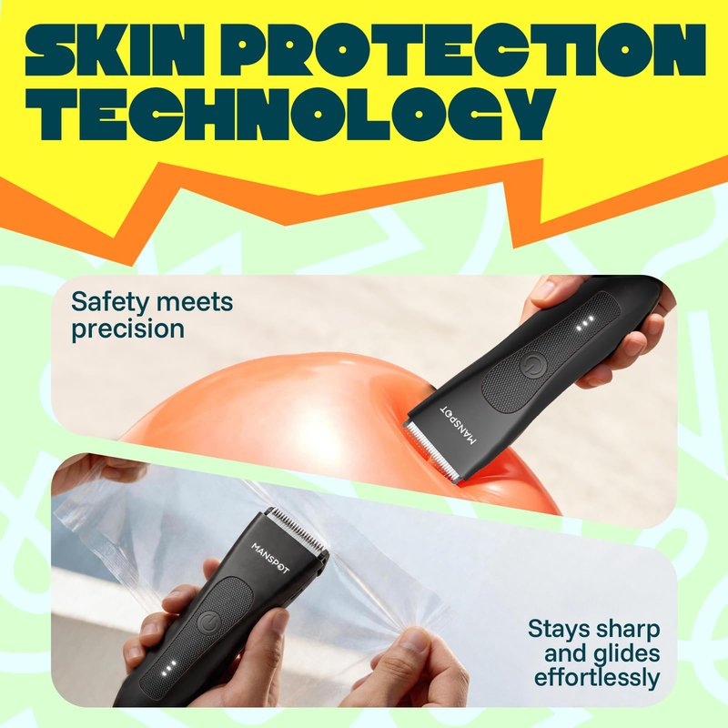 MANSPOT Manscape Groin & Body Hair Trimmer for Men, Electric Ball Pubic Trimmer Shaver,Manscape Kit with 4 Guard,Replaceable Ceramic Blade Heads,Waterproof Wet/Dry Shaver,90 Minutes Shaving