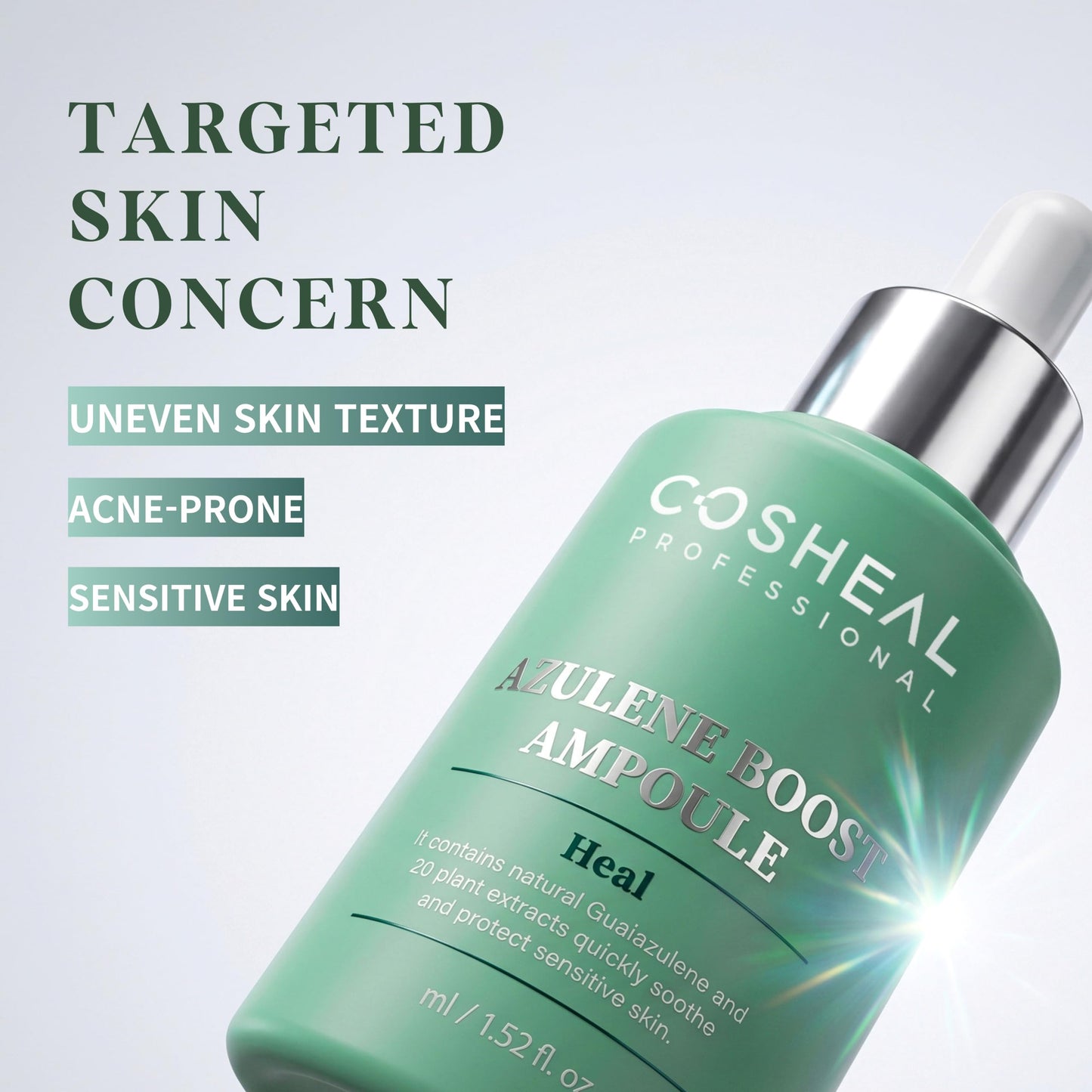 COSHEAL Azulene Boost Ampoule 1.52 fl oz, Calming & Soothing Serum with Guaiazulene, Centella Asiatica & Botanical Extracts, Hydrates Sensitive Skin, Korean Skin care