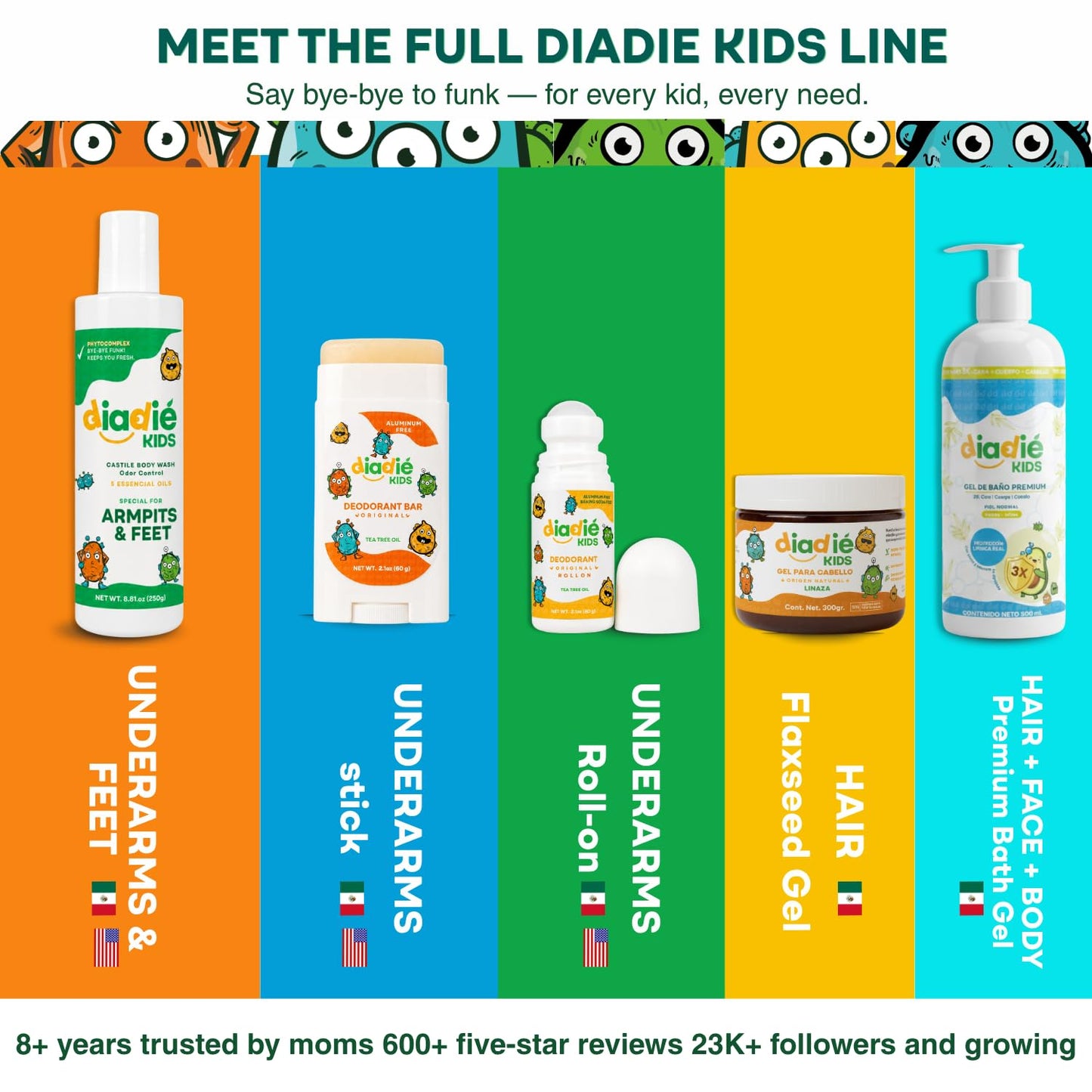 Diadié Kids Natural Deodorant Stick, for Boys & Girls, Aluminum-Free, Safe, Stick, 2.1oz each. 2 Pack