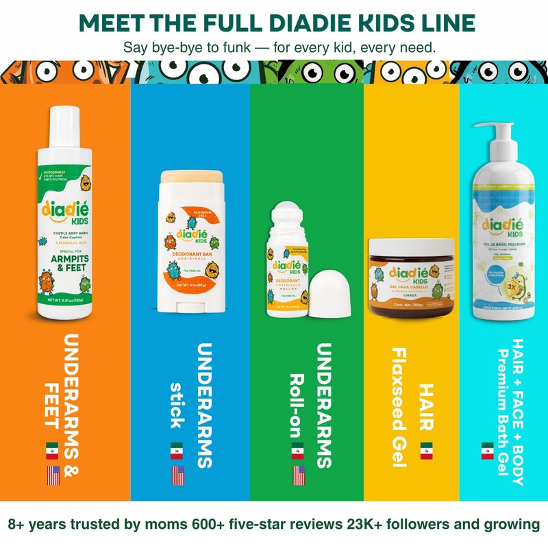 Diadié Kids Natural Deodorant Stick, for Boys & Girls, Aluminum-Free, Safe, Stick, 2.1oz each. 2 Pack