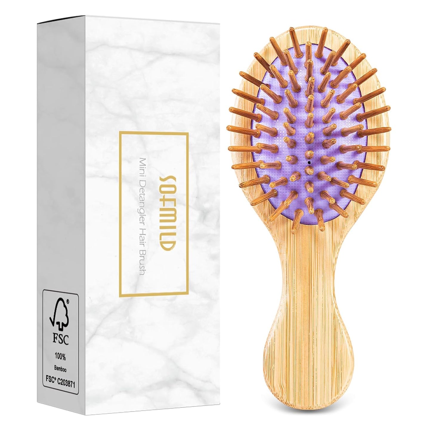 Sofmild Mini Travel Bamboo Hair Brush for Women/Men/Kids - Anti-Static Small Travel Size Detangler Brush for Purse, Pocket, backpack