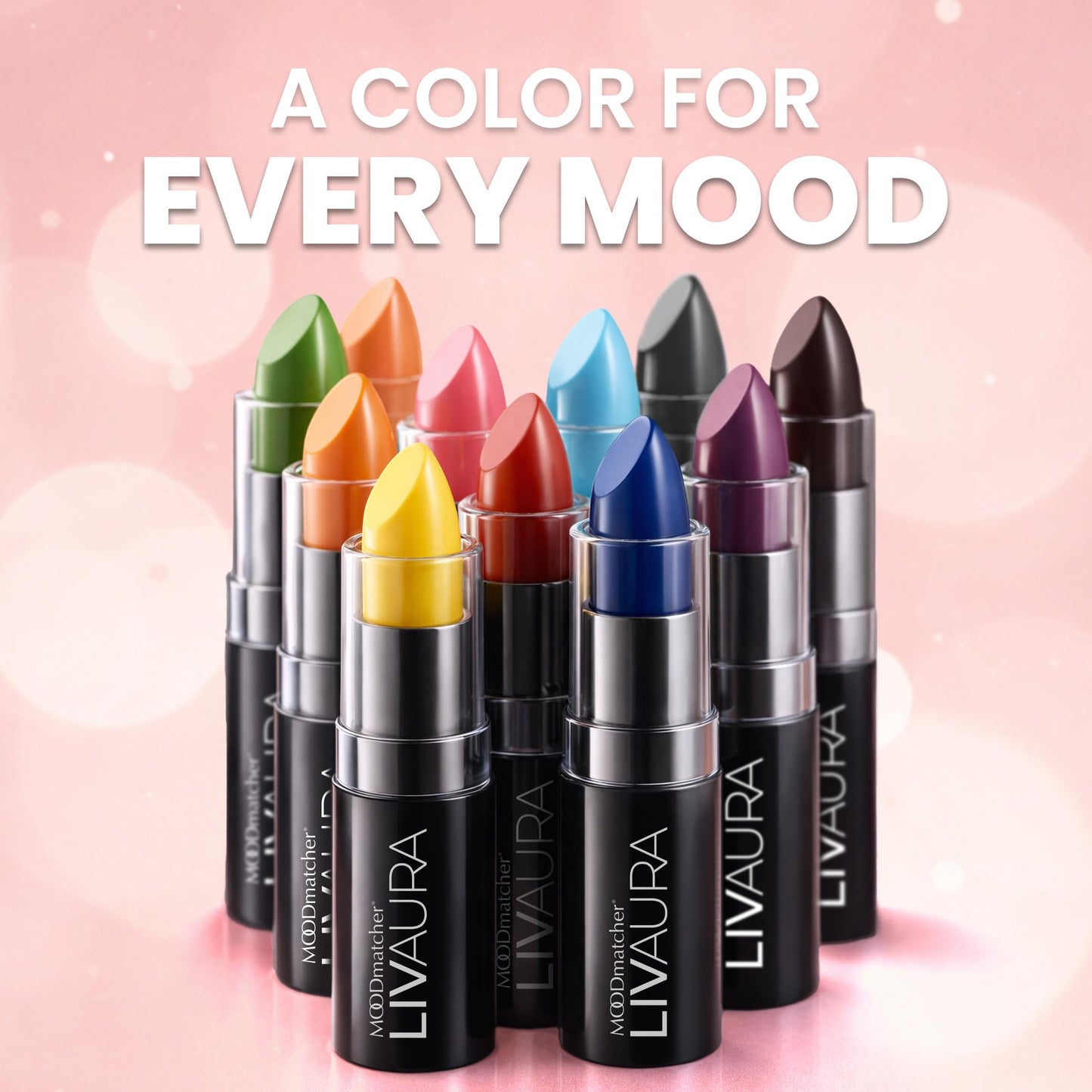 MOODmatcher LIVAURA Long Lasting Lipstick for Women 6 Pack – Color Changing Moisturizing Cream Lipsticks, Smudge Proof Lip Stick, Easy to Apply Lip Makeup, Made in USA
