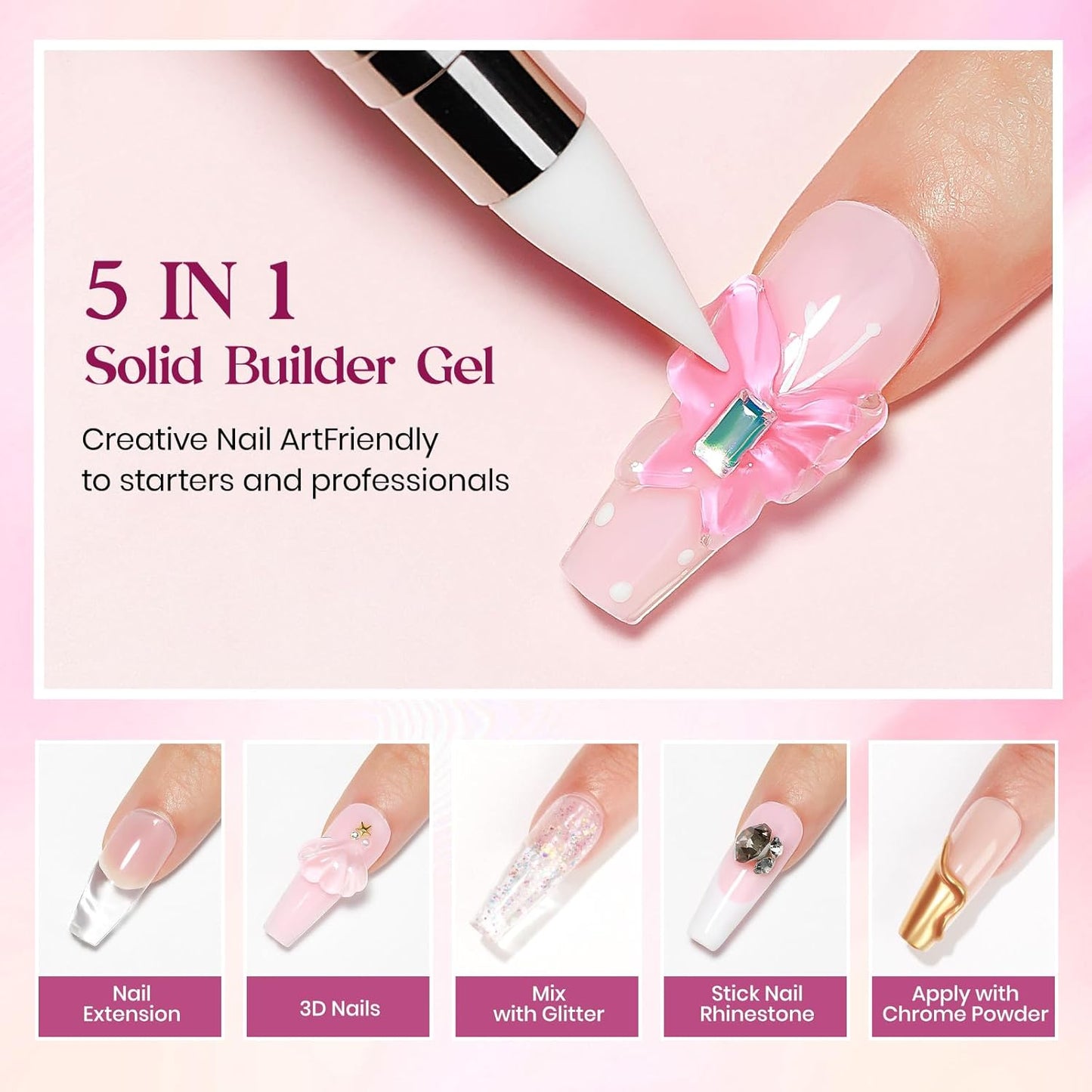 MIZHSE Solid Builder Gel for Nails, Clear Non-Sticky Sculpting Gel, 3D Nail Art Carving Building Modeling Hard Nail Extension Soak Off UV/LED Nail Art Salon Home DIY 15g