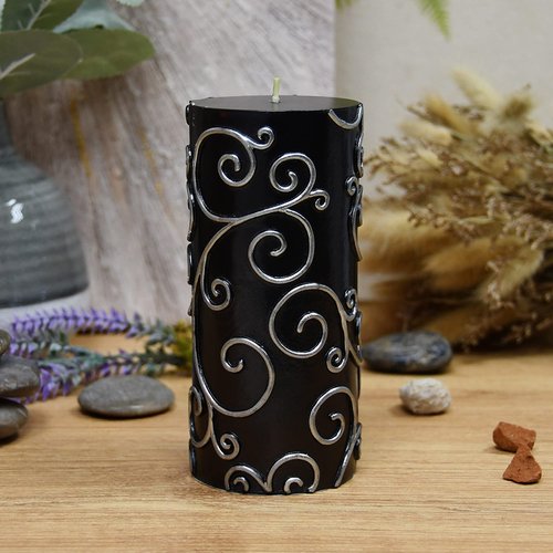 6 Inch Black Scroll Pillar Candle