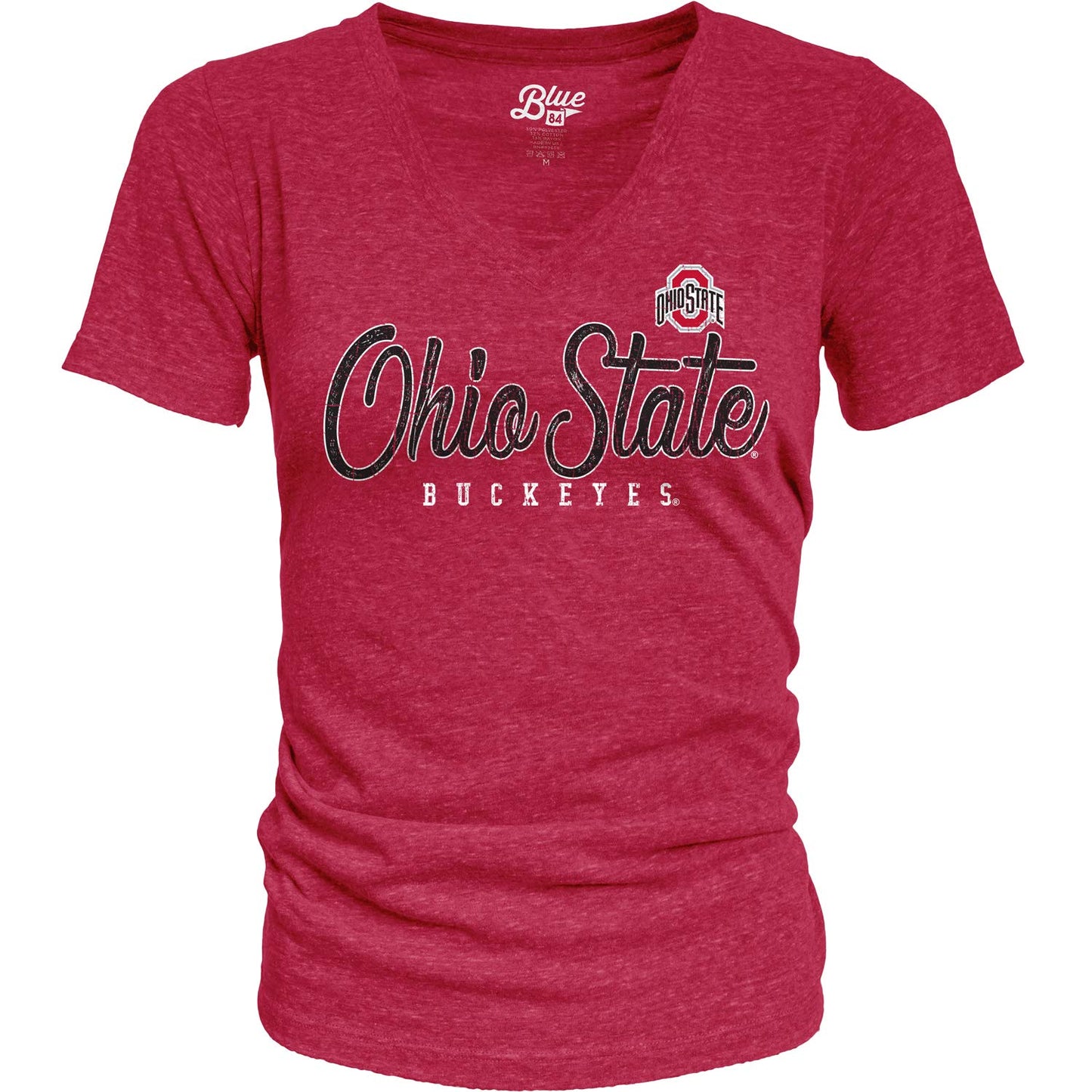 Blue 84 Women's Ohio State Buckeyes Premium V-neck Tri Blend T Shirt, Ohio State Buckeyes Red, XX-Large
