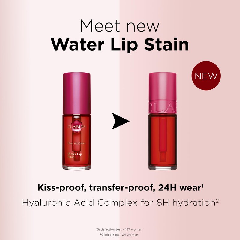 Clarins Water Lip Stain | Buildable Matte Finish | Kiss Proof, Transfer-Proof, Lightweight and Long Lasting | Contains Hyaluronic Acid | 0.2 Fluid Ounces, 03 Red Water
