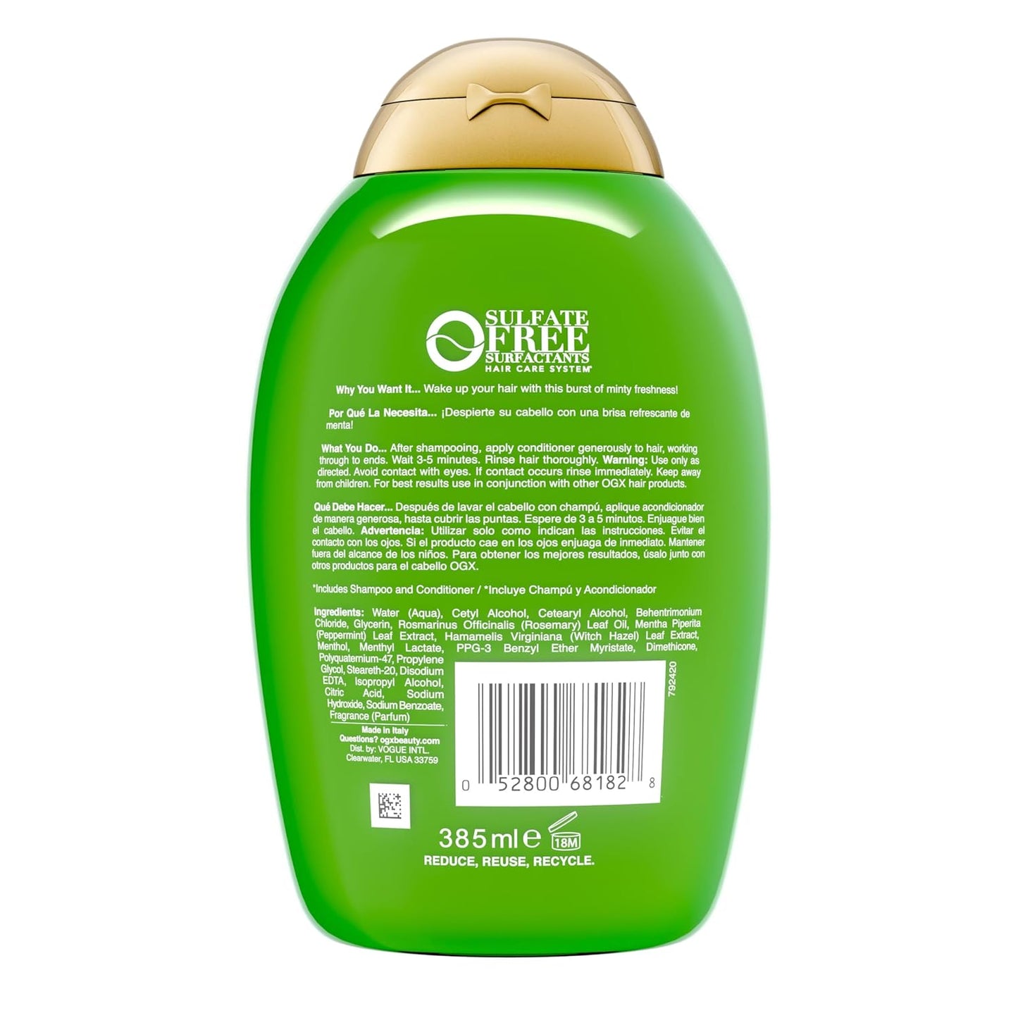 OGX Extra Strength Refreshing Scalp + Rosemary Mint Conditioner, Nourishing Hair & Scalp Conditioner Infused with Rosemary for Healthy-Looking Hair, Sulfate-Free Surfactants, 13 fl. oz
