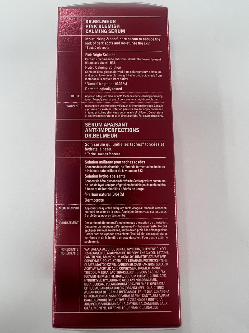 DR. BELMEUR Pink Blemish Calming Serum (1.7fl oz) - Hydrating, Soothing Korean Skin Care for Sensitive Skin. Vegan Hyaluronic Acid, Niacinamide.