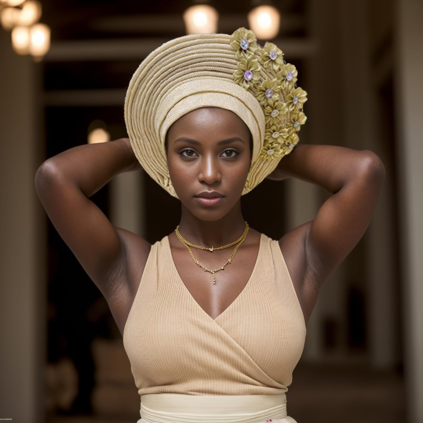 JRZXTWL African Head Wraps Fashion Headbands Stones ASO Oke Auto Gele Headtie Already Made Women's Hats Caps for Wedding Party. (golden, Standard)