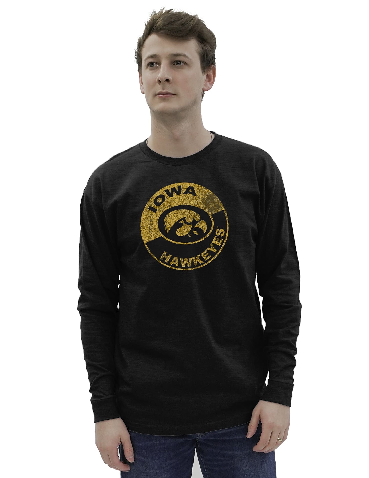 Blue 84 Men's Iowa Hawkeyes Long Sleeve T-Shirt Vintage Cap Dark Heather, Dark Grey, X-Large