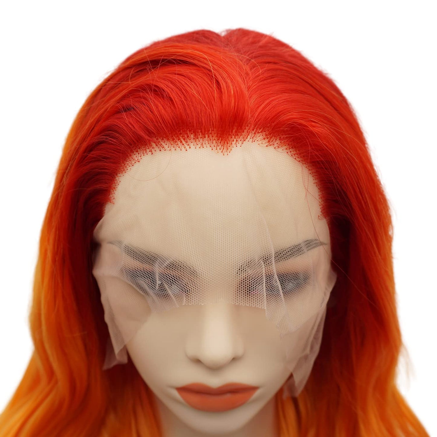 Long 24-Inch Wavy Synthetic Lace Front Wig - Orange Root Light Orange Ombre, Heat Resistant