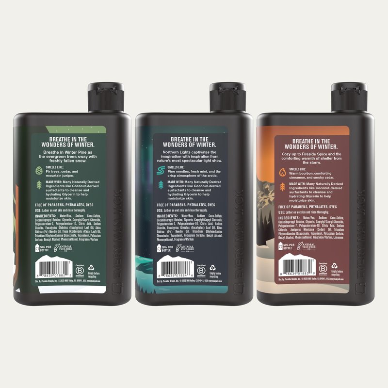 Every Man Jack Men's Body Wash Gift Set - 3 Invigorating Winter Scents - Deeply Cleans, Hydrates with Naturally Derived Ingredients - 13.5 oz (3 pack)