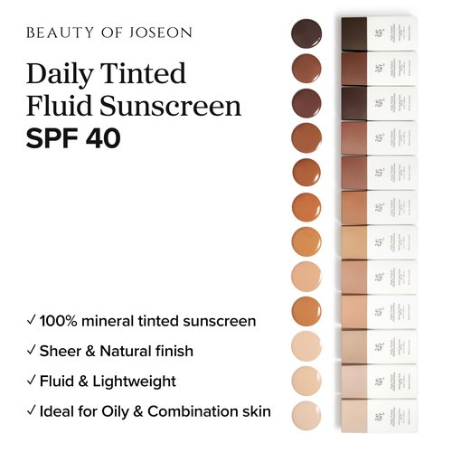 Beauty of Joseon Daily Tinted Fluid Sunscreen 12 Shades for Face Moisturizing Broad Spectrum SPF 40 Korean Skincare 50ml, 1.69 fl.oz #DY300