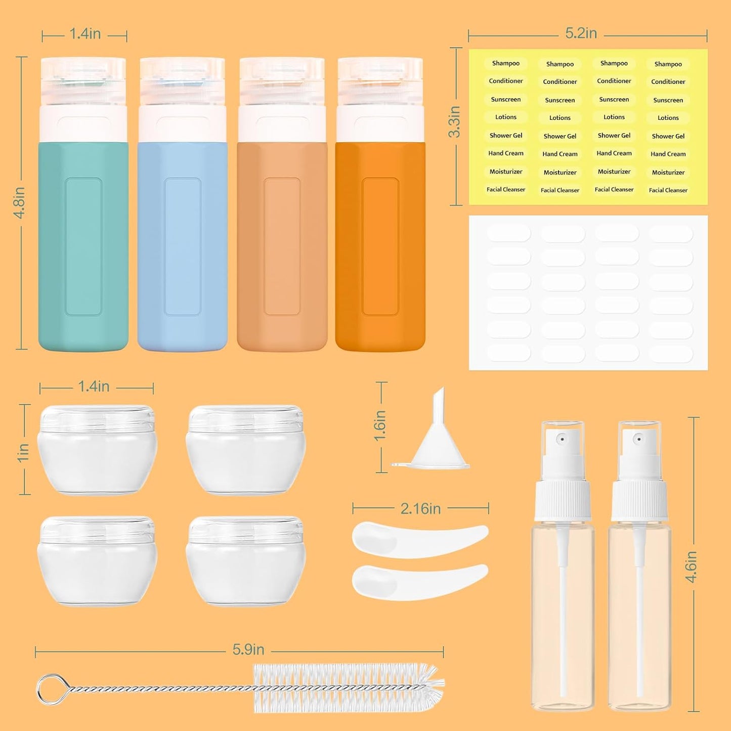 Redfly 17PCS Travel Bottles for Toiletries, TSA Approved Travel Size Containers, Leak Proof Travel Containers for Toiletries, Silicone Travel Kit for Shampoo, Conditioner, Lotion & Creams Purple