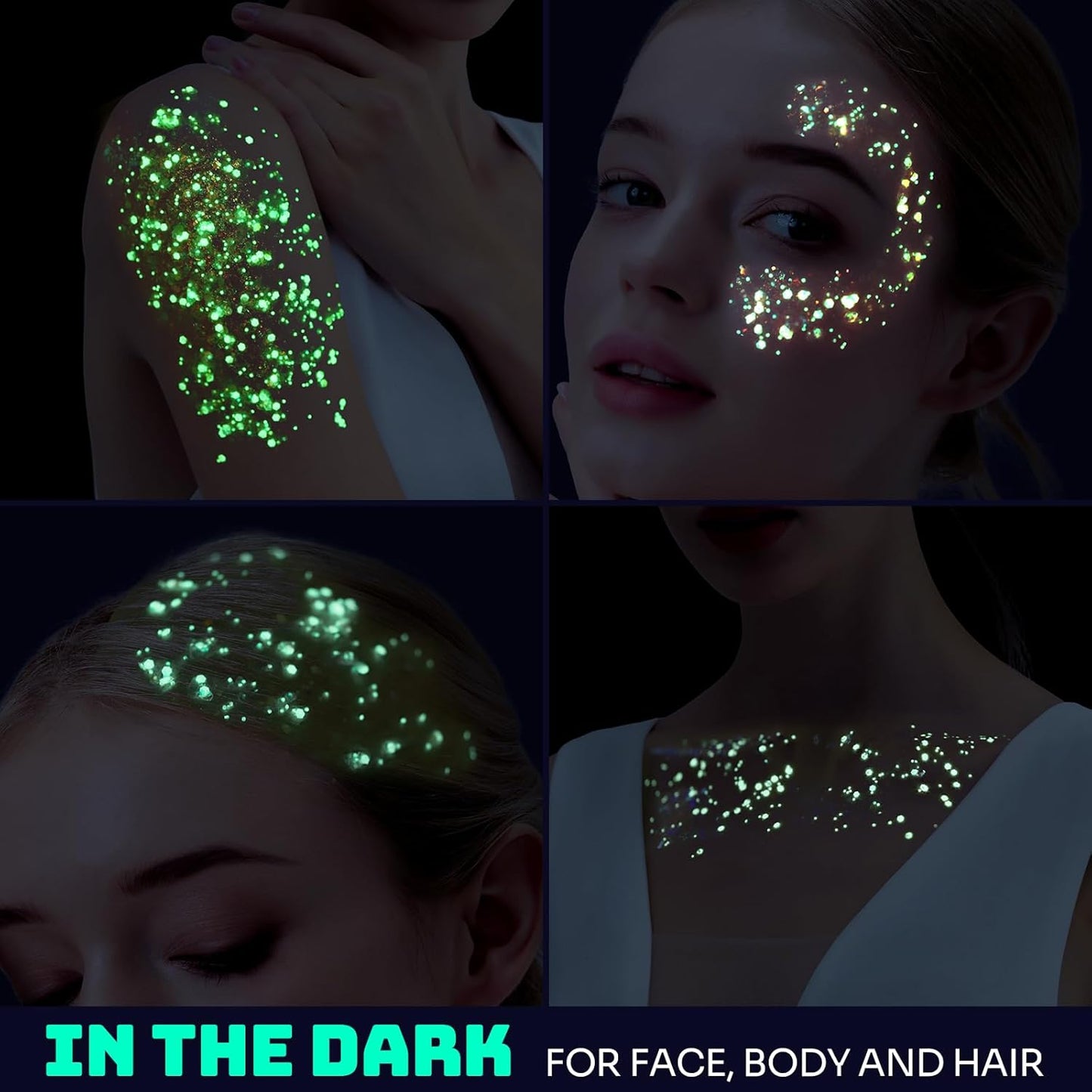 Teenitor 6 Colors Glow in The Dark Glitter Gel, Face Glitter Gel, Body Glitter Hair Glitter for Halloween Makeup UV Black Light Party Cheer Raves Festivals
