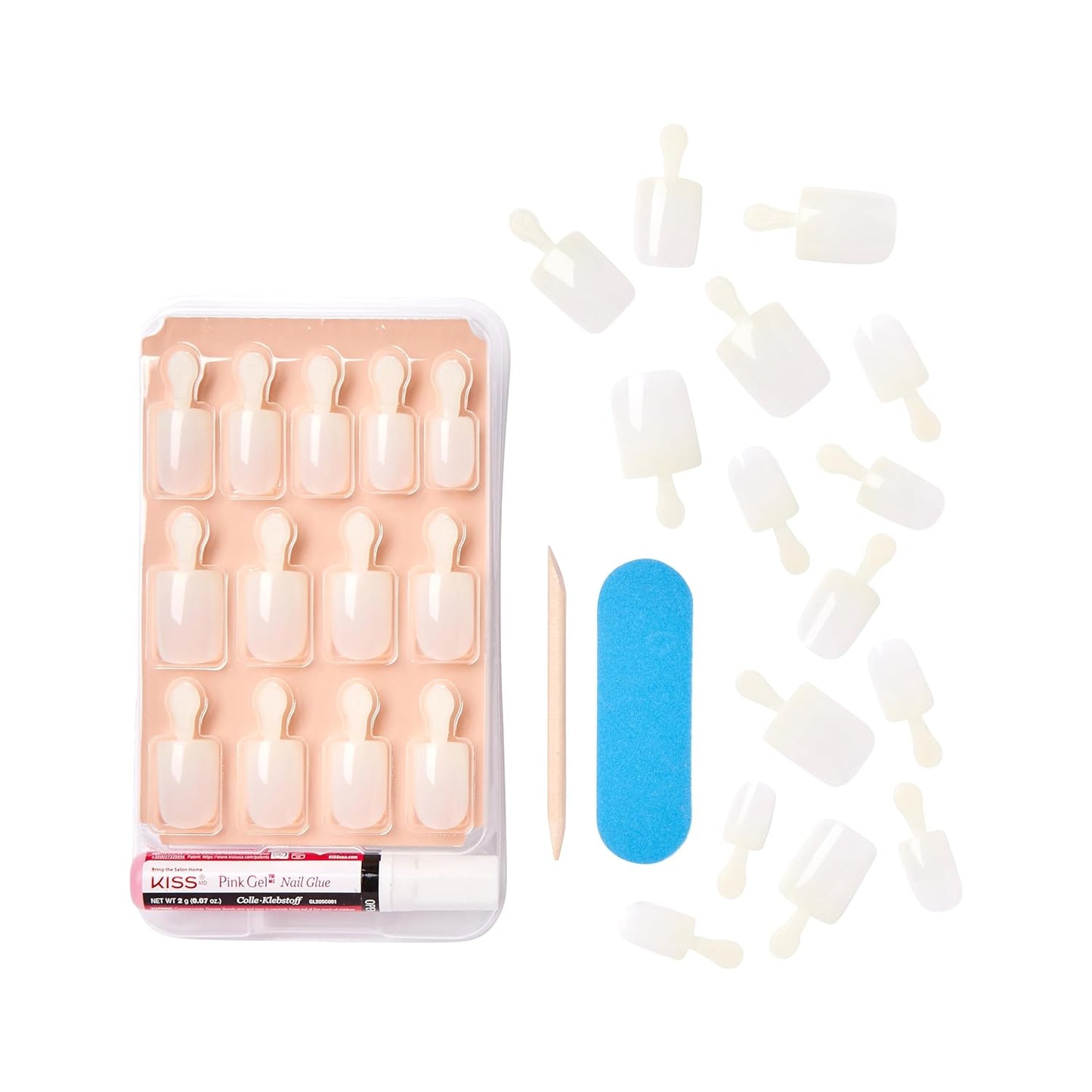 KISS Salon Acrylic Natural Press On Nails, Nail glue included, 'Rare', Nude, Short Size, Squoval Shape, Includes 28 Nails, 2g Glue, 1 Manicure Stick, 1 Mini File