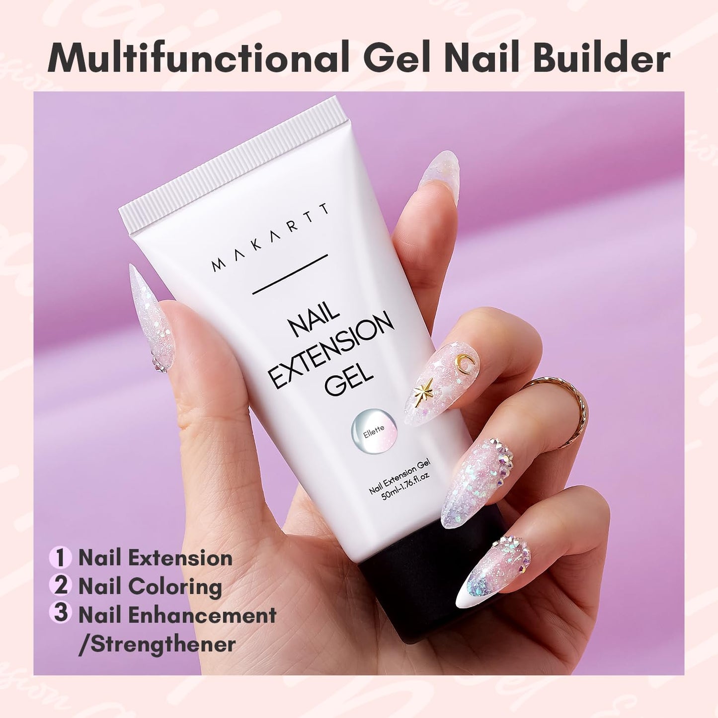 Makartt Poly Nail Gel: Clear 50ML Gel Builder for Natural-Looking Strengthener 3D Molding Gel for Trendy Nail Art-Long-Lasting and Easy to Use Supplies