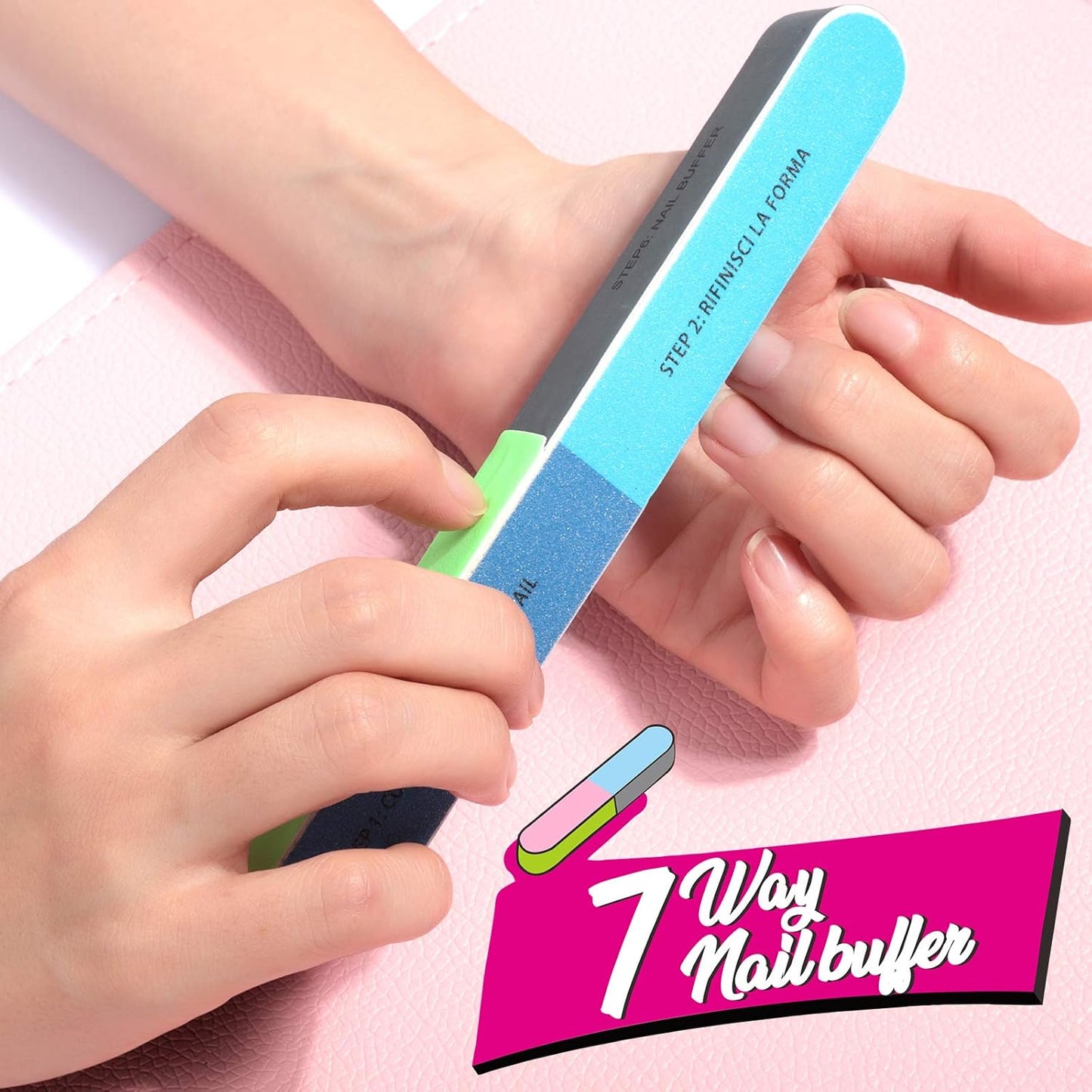 FANDAMEI Nail Files and Buffers, 20PCS Nail File Kit. Rectangular Nail Buffer Block & 100/180 Grit 7 Way Nail File & Polishing Buffer. Nail Prep Kit. Professional Manicure Nail Tools