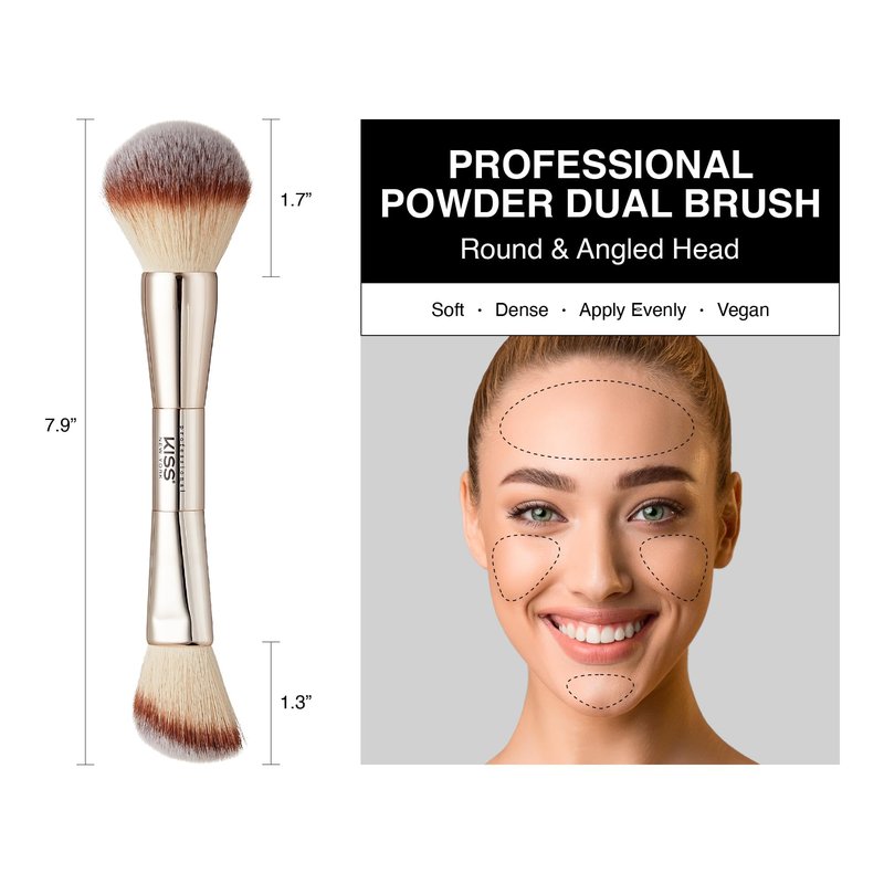Kiss New York Soft Matte Pressed Powder (Classic Tan) With Dual Ended Powder Brush Set, Blurring Poreless Face Powder Makeup, Medium Coverage Setting Powder Infused with Salicylic Acid & Niacinamide