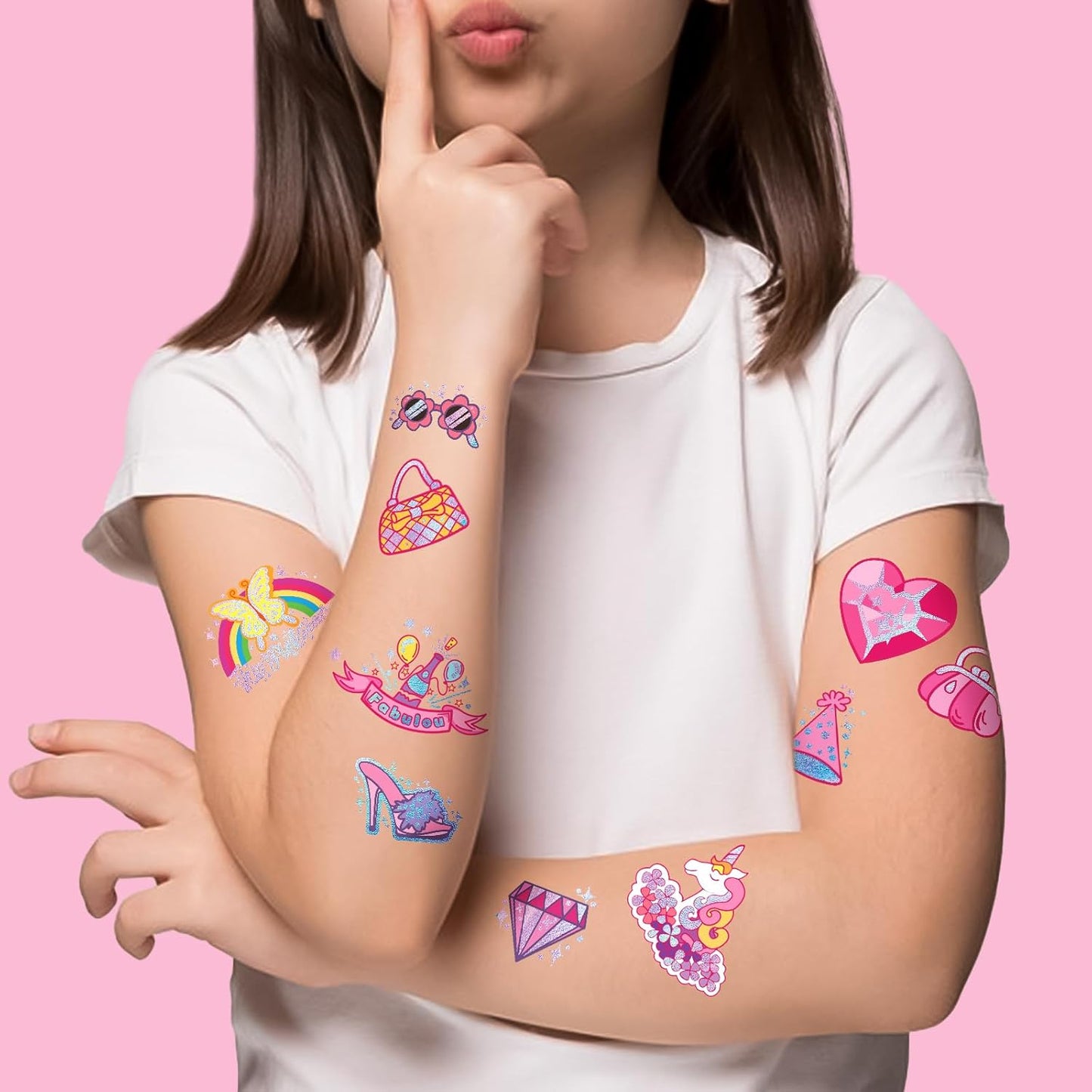 Waterproof Temporary Tattoos - 118pcs Groovy Fake Tattoo for Kids Birthday Party Supplies, Star Unicorn Smiley Rainbow Flower Candy Crown Arts and Crafts for Boys or Girls 6 7 8 9 10 11 12 years old