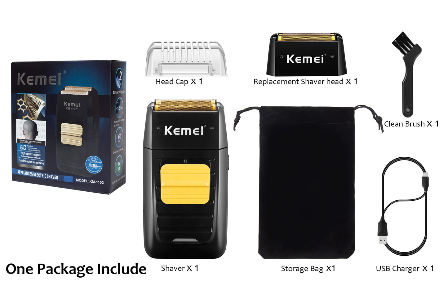 KEMEI Foil Shaver Double Electric Shaver for Men, Professional Electric Razors Head Shaver for Bald Men, Barber Supplies Cordless Rechargeable