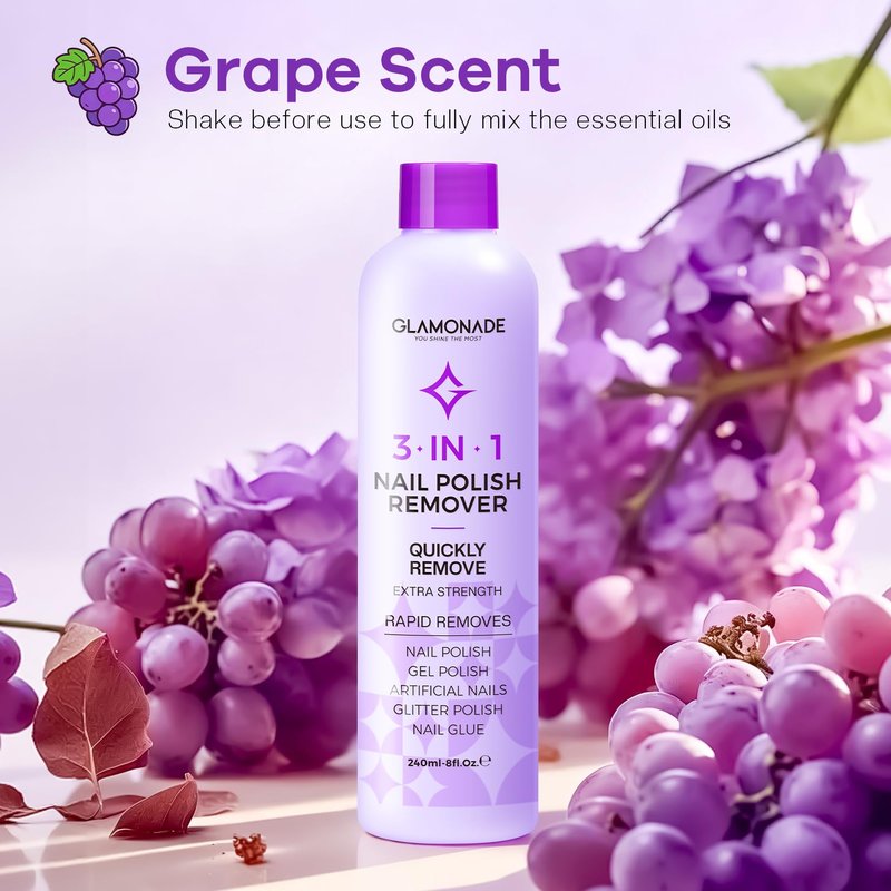 Glamonade Acetone Nail Polish Remover: Professional Gel Polish Remover for Nails - Gel Nail Polish Remover for Removal of Gel/Glue/Artificial nail - with Grape Seed Oil for Gentle Removal(8 Fl Oz)