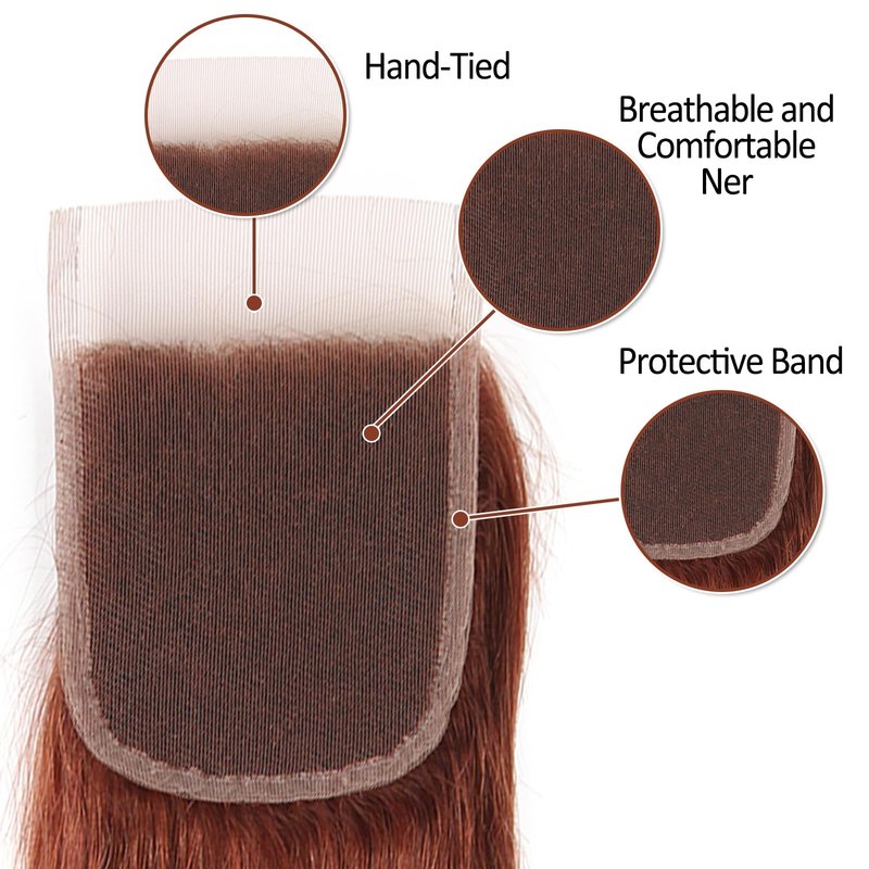 ijoy Reddish Brown 4x4 Lace Closure 8 Inch Straight Breathable Lace Closure Human Hair for Woman 100% Brazilian Virgin Straight Human Hair Closure Pre Plucked with Baby Hair