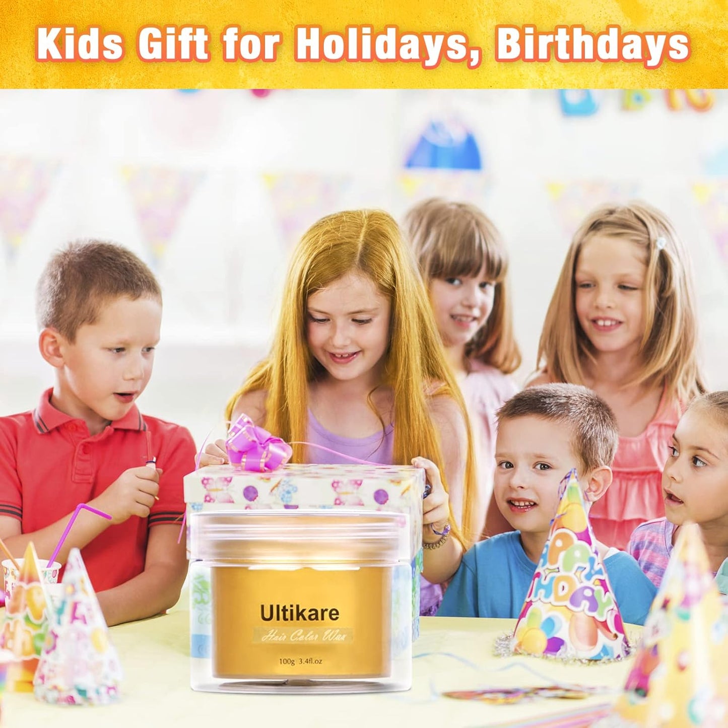 Temporary Hair Color for Kids, Ultikare Orange Hair Dye Washable Natural Hair Wax Color Chalk Mud Cream DIY Hairstyle Clay For Dark Hair Halloween, Cosplay, Party, Christmas Gift Girls 3.4 Fl Oz