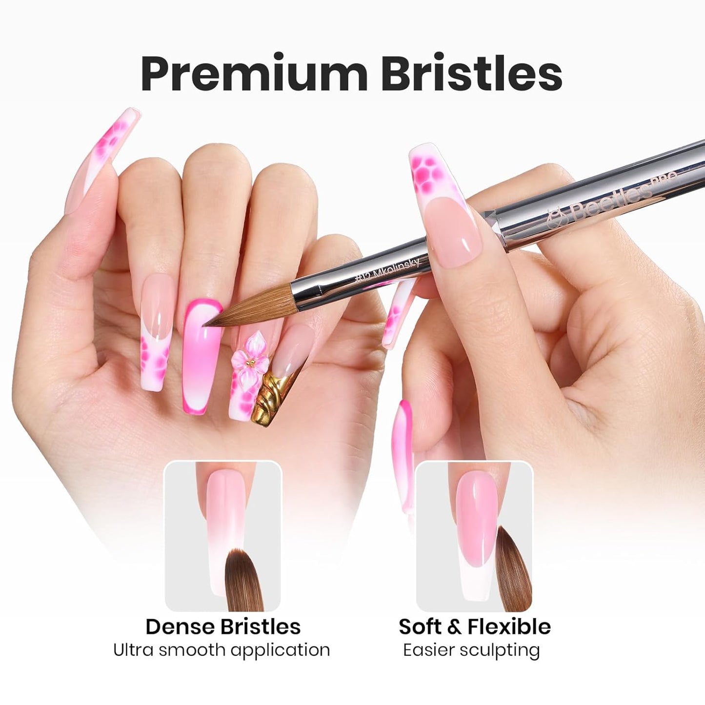 Beetles Nail Art Brushes, 8pcs Double-headed Nail Art Tool Set, Nail Dotting Tools, Striping Nail Art Brushes for Lines, Nail Drawing Pen with Bow knot Stickers Gift for Women