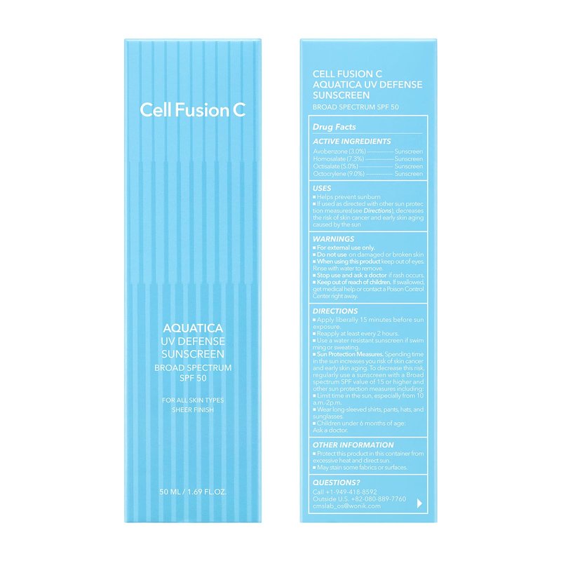 Cell Fusion C Aquatica UV Defense Face Sunscreen SPF 50, No White Cast, Hydrating SPF Moisturizer with PDRN, 50ml / 1.69 fl.oz