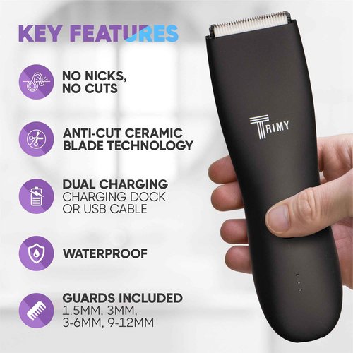 TRIMY Body Hair Trimmer for Men and Women, Ball and Groin Trimmer, Bikini Trimmer, Pubic Hair, Manscaping, Waterproof, Wireless Grooming, Body Shaver, Manscape (Purple)