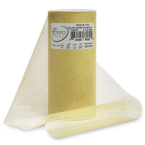 Expo International Premium Glitter Tulle Spool of 6" X 25 Yards | Gold