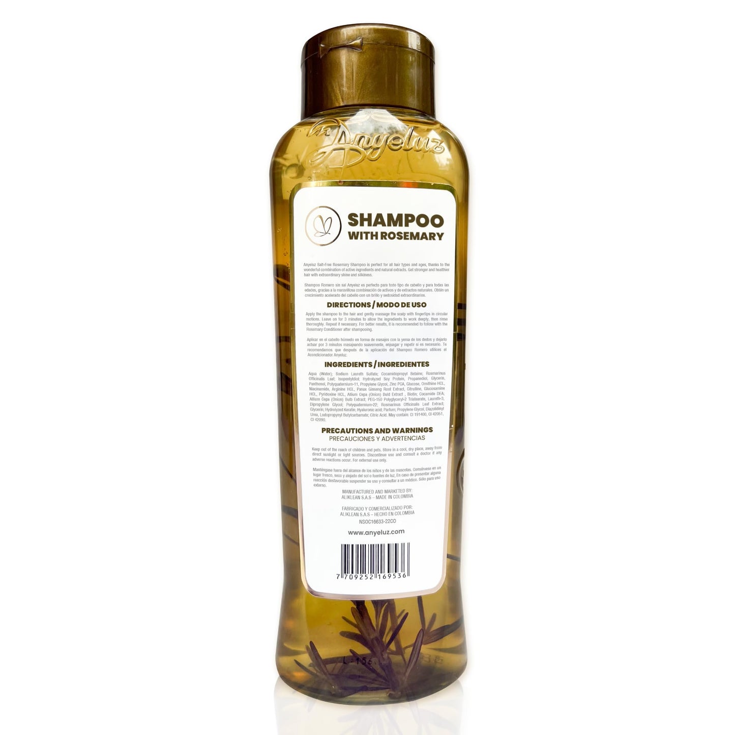 ANYELUZ Rosemary Shampoo for Stronger Hair with Hyaluronic Acid, 16.9 Fl Oz