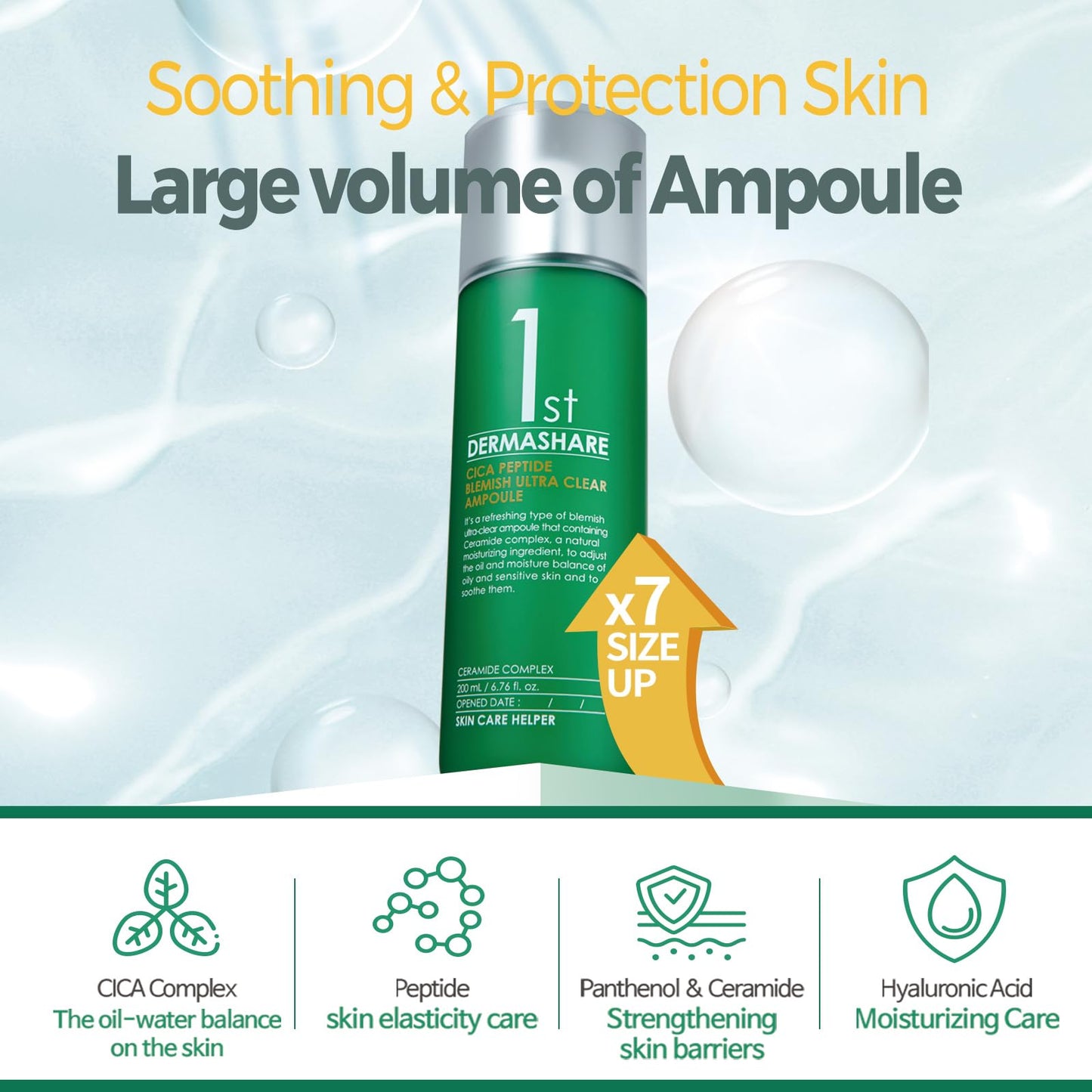 DERMASHARE FIRST CICA PEPTIDE BLEMISH ULTRA CLEAR AMPOULE First Cica Peptide Blemish Clear Ample Beauty Serum, Deer Peptide, Moisturizing, Aging Care, Hari, Large Capacity