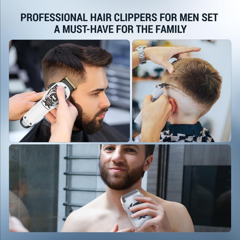 BESTBOMG® Hair Clippers for Men Professional, Hair Clipper, Beard Trimmer & Electric Shaver Kit, Zero-Gapped T-Blade Barber Grooming Kit, LED Display, Rechargeable, Gifts for Men