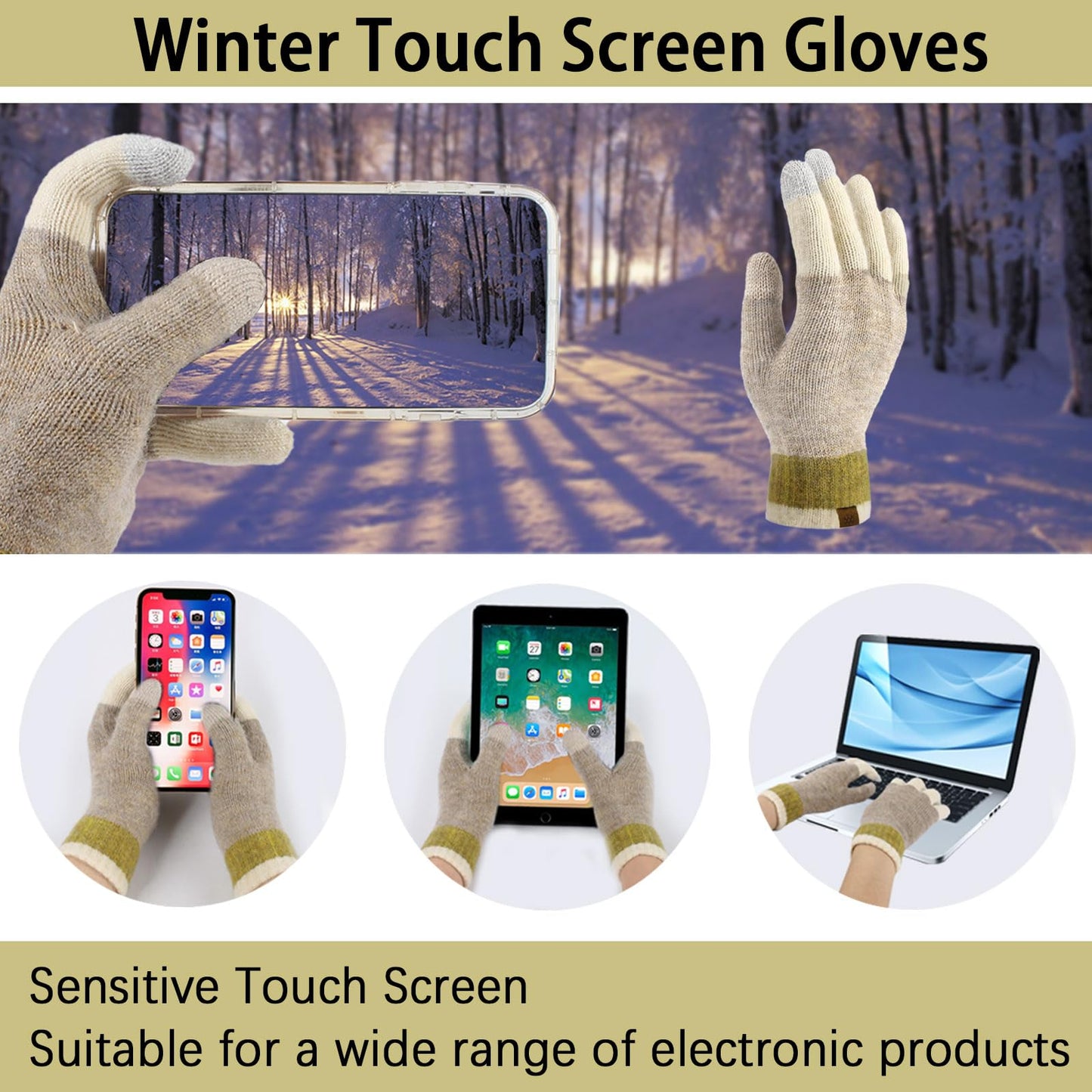HH HOFNEN Winter Beanie Hat Scarf Touchscreen Gloves Set Warm Knitted Hat Scarves 3 Pcs Fleece Lined Skull Cap for Women