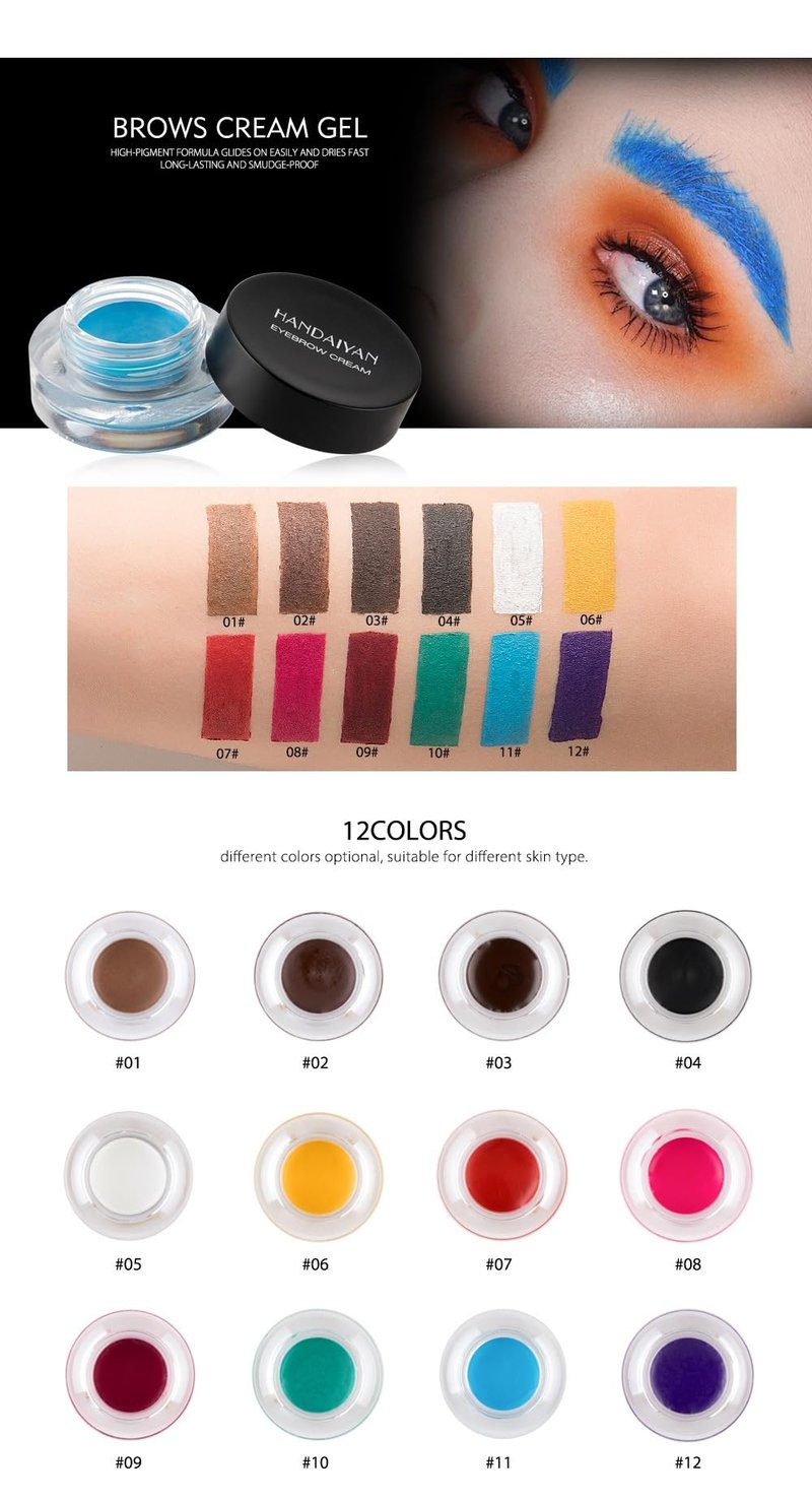 MAEPEOR 12 Colors Eyebrow Pomade Full-pigmented Long Lasting Waterproof Cream Gel Filling & Shaping Tinted Eyebrows Enhancers With Brush for Daily or Cosplay (02 Dark Brow)