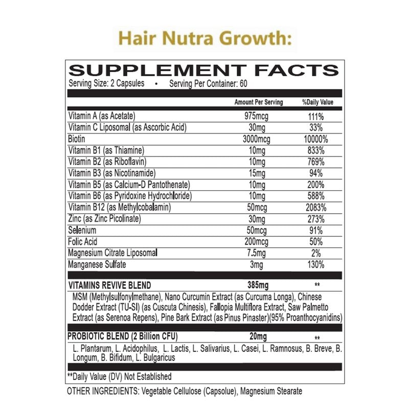 VITAMINS REVIVE Hair Growth Vitamins Supplement for Women - Vegan Formula Clinically Tested in USA - Hair Loss Capsules Thinning Complex & Regrowth Treatment - 1 Month Supply