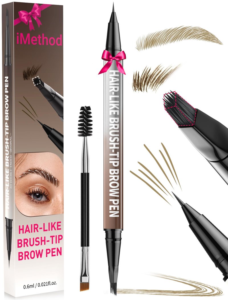 iMethod Eyebrow Pen - Eyebrow Pencil,2-in-1 Eyeliner Dual-Ended Brush-Tip Microblading 4d Eyebrow Pencils for women,Long Lasting Waterproof Hair-Like Brow Pencil,with Eyebrow Brush,LightBrown