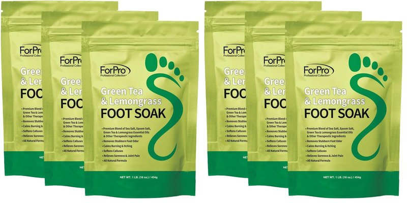 ForPro Professional Collection Green Tea & Lemongrass Foot Soak with Sea & Epsom Salt for Toenail Athletes, Stubborn Odor Scent, Softens Calluses & Soothes Sore Tired Feet - 48 Ounces (3 1-lb Packs)