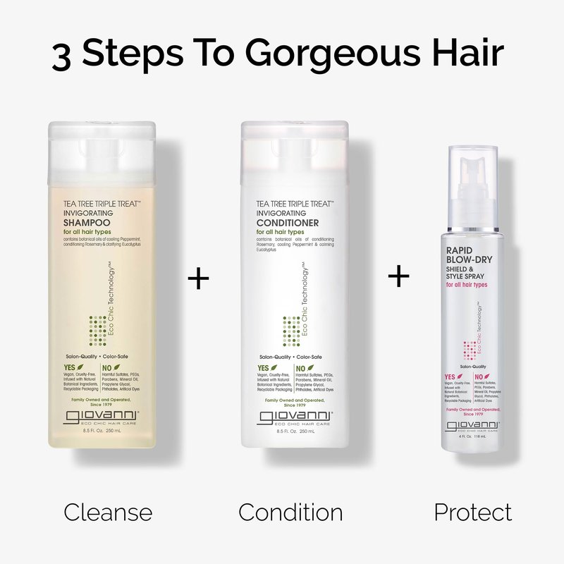 GIOVANNI Rapid Blow Dry Shield & Style Spray - Heat Protection Spray for All Hair Types, Dryer Heat Protectant for Women & Men, Quick Blowout Styling & Frizz Control, Smooths & Softens, Vegan- 4 fl oz