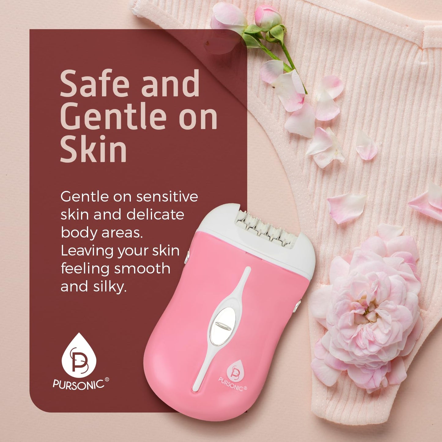 Pursonic Fe120P Cordless Epilator with 40 Tweezers - Rechargeable 2 Speed Epilators Hair Removal for Women - Compact Hair Removal Device for Arms, Legs, Underarms & Bikini Area