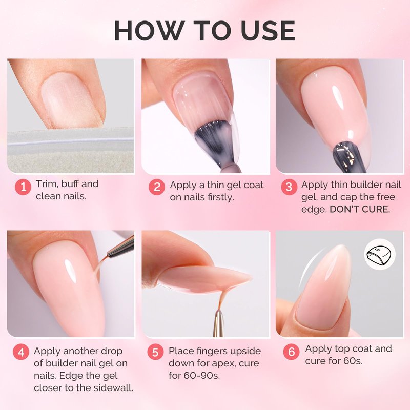 MelodySusie Builder Gel Nail Set for Nails Thickening,6 Colors 15ML Nude Pink Base Colors Clear Rubber Base Gel Polish,Soak Off UV Extension,Rhinestone Nail Glue in a Bottle Gift for Women