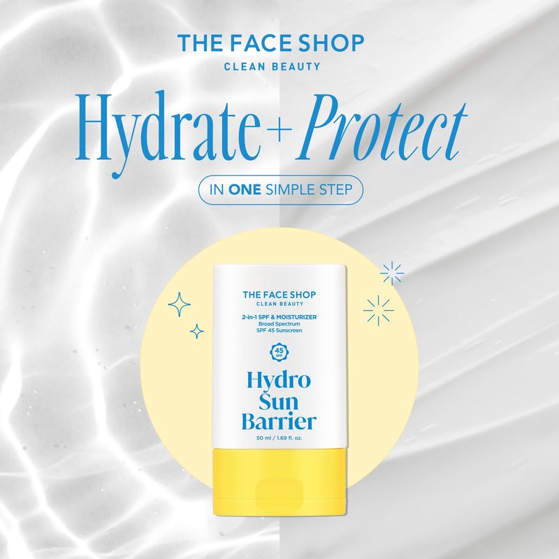 THE FACE SHOP Hydro Sun Barrier, SPF 45 Daily Facial Sunscreen & Moisturizer, for Oily Skin, Formulated with Calendula & Niacinamide, No White Cast, 1.69 Fl. Oz.