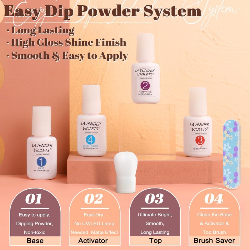Lavender Violets 20 Pcs Dip Nails Powder Starter Kit -16 Colors Nude Skin Tones Neutral Acrylic Dipping Powder Liquid Set with Base Top Coat, Activator and Brush Saver for French Nail Art M962